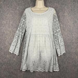 Floaty Mint Green Layered Mesh Dress Embroidered Flower Size S/M Pixie Ethereal